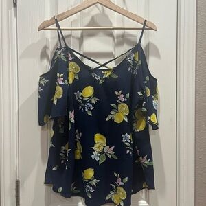 Kaileigh Navy Lemon Ruffled Blouse